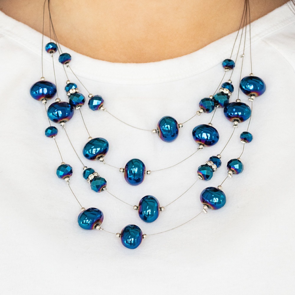 “Oil spill “ Blue Floating necklace Set